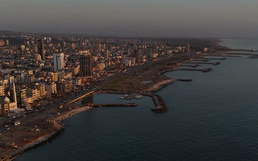 The seafront of Tartus on the Mediterranean, seen from above at dusk