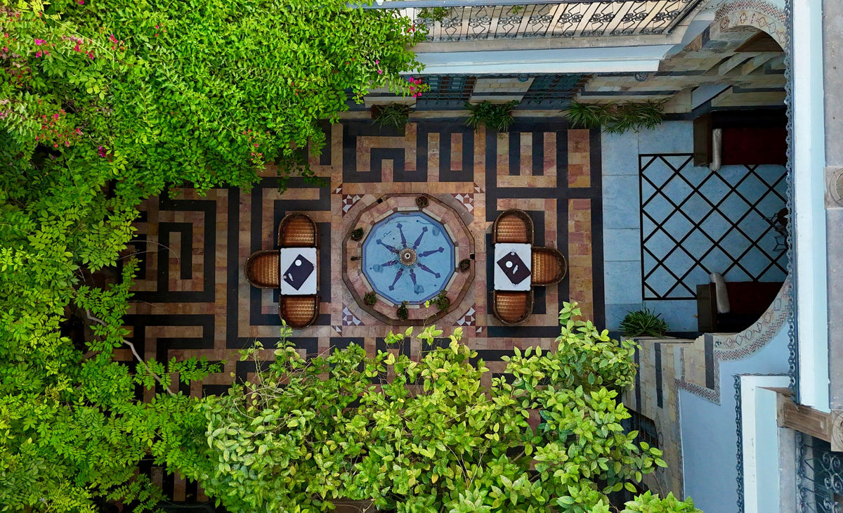 Tiled courtyard of a traditional Damascus house seen from above