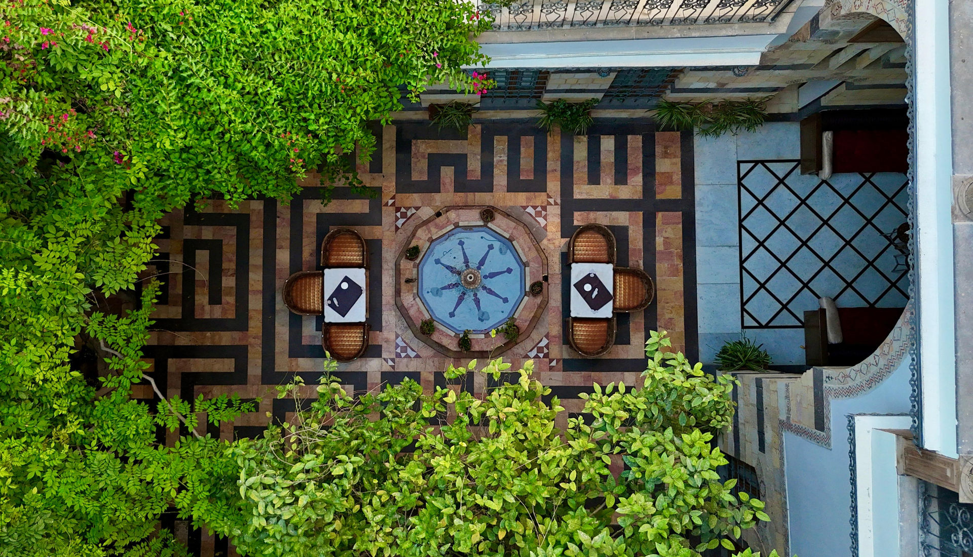 Tiled courtyard of a traditional Damascus house seen from above