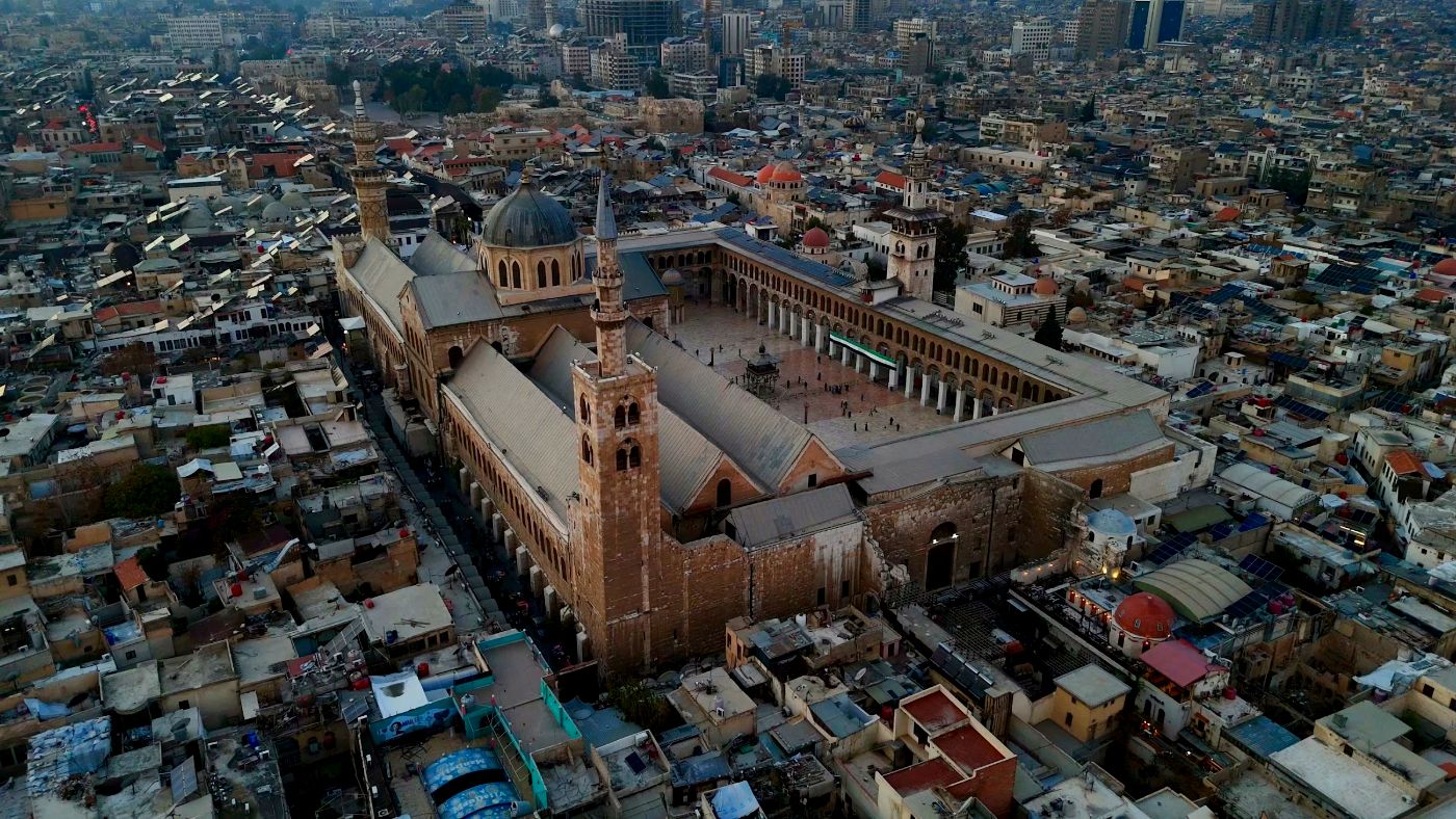 The Umayyad Mosque and the Old City of Damascus from above